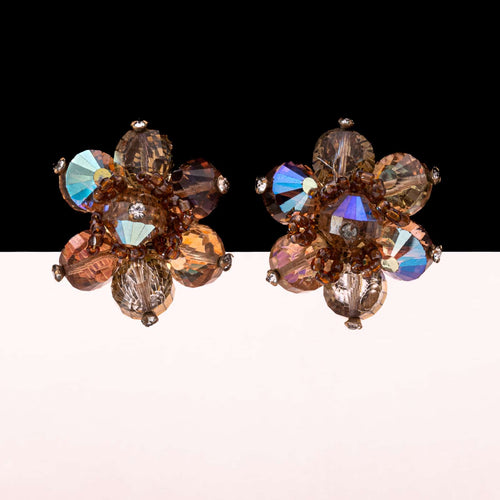 VENDÔME Blumen Ohrclips aus Aurora Borealis Perlen