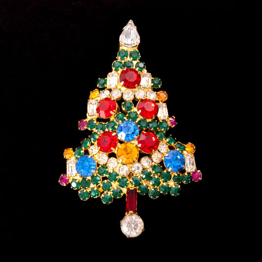 Warner-Weihnachtsbaum-Brosche-bunte-glitzernde-Strasssteine