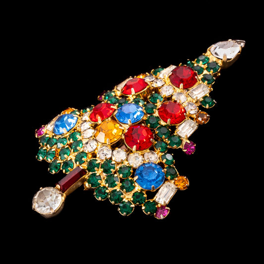 Warner-Weihnachtsbaum-Brosche-bunte-glitzernde-Strasssteine