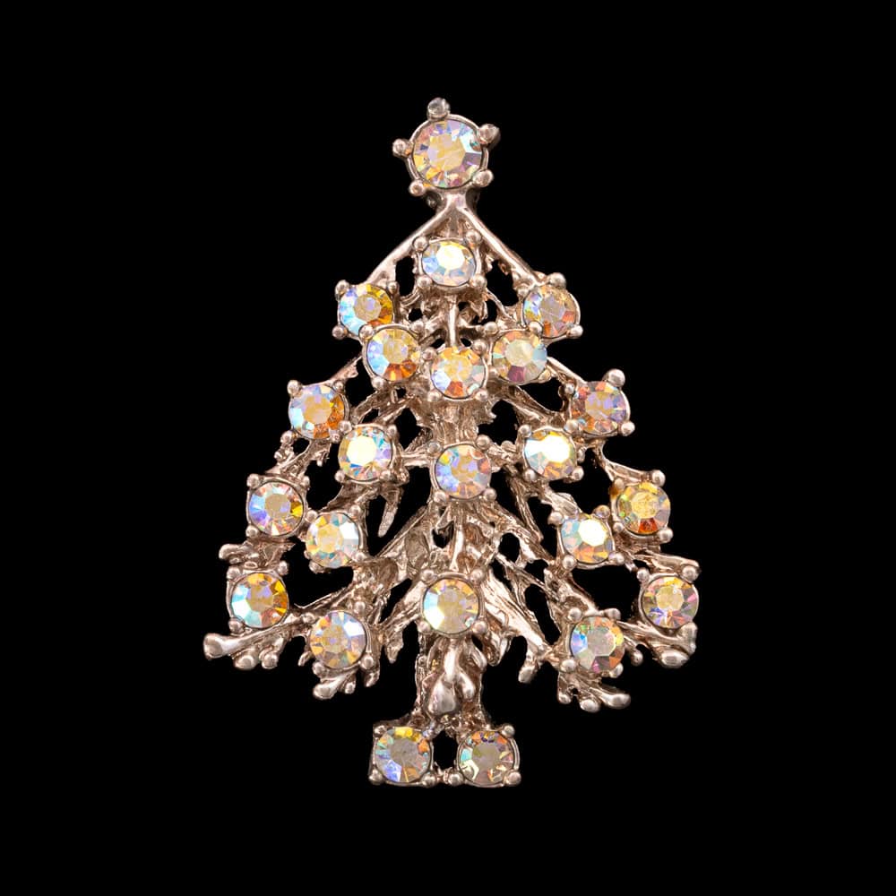 Weihnachtsbaum-Brosche-Aurora-Borealis-Strass-verziert
