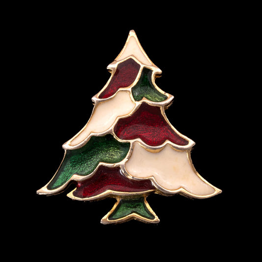 Weihnachtsbaum-Brosche-emailliert-Grün-Rot-Weiß