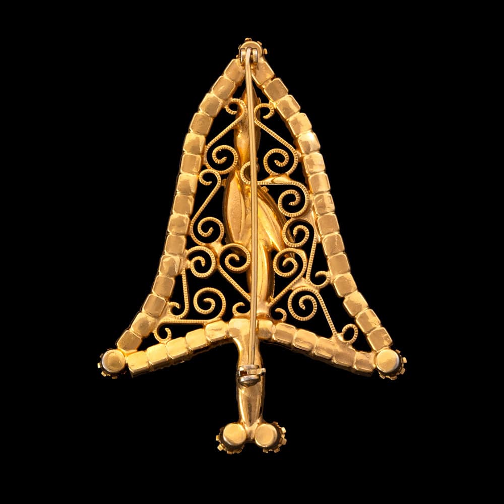 Weihnachtsbaum-Brosche-Glocke-vergoldete-Rückseite