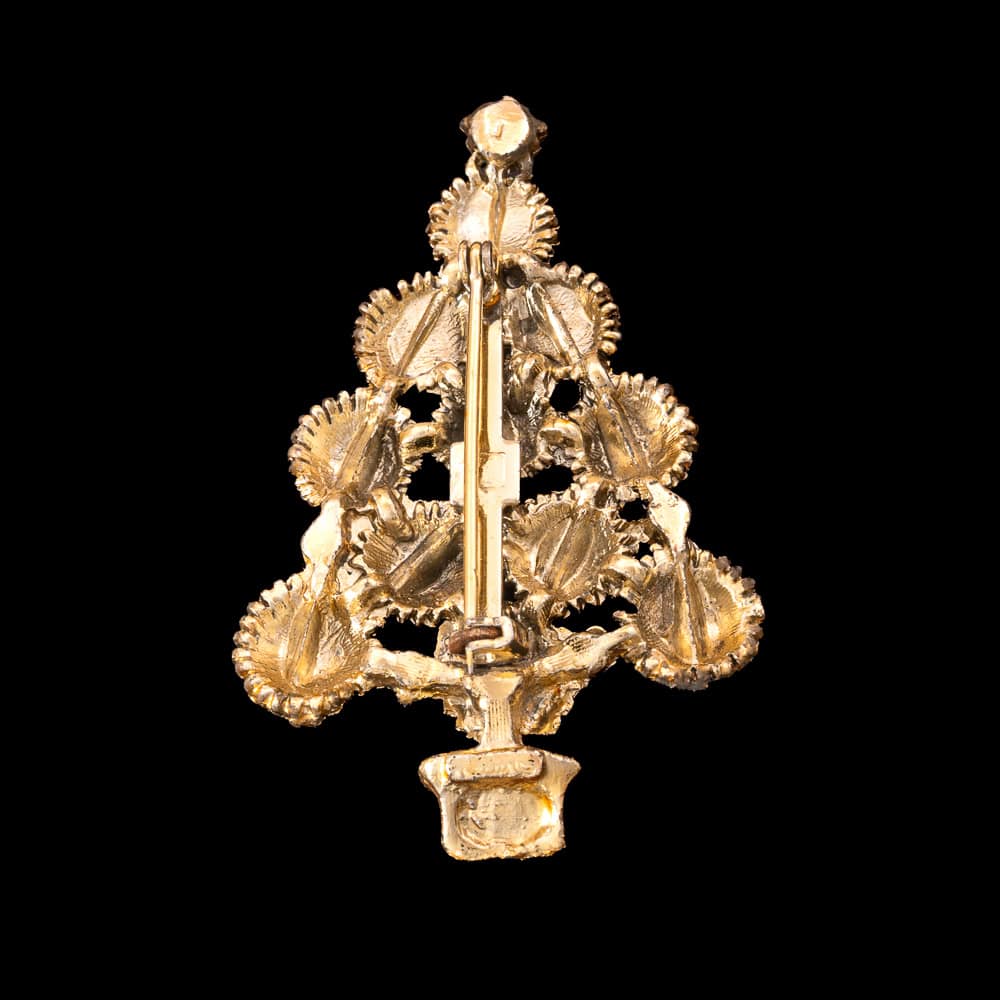 Vintage-Weihnachtsbaum-Brosche-goldfarbene-Rückseite