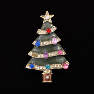 Vintage Weihnachtsbaum Brosche silberfarben mit Emaille und bunten Strasssteinen