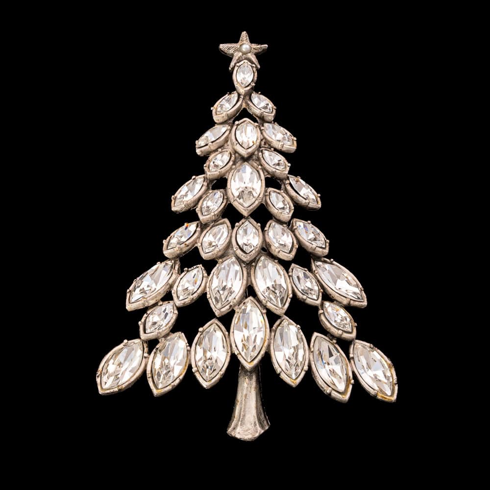 Strass-Weihnachtsbaum-Brosche-sehr-groß-matt-silberfarben-Navette