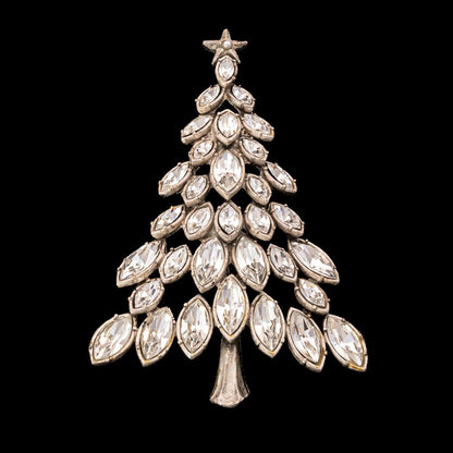 Strass-Weihnachtsbaum-Brosche-sehr-groß-matt-silberfarben-Navette