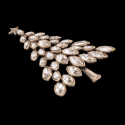 Strass-Weihnachtsbaum-Brosche-sehr-groß-matt-silberfarben-Navette