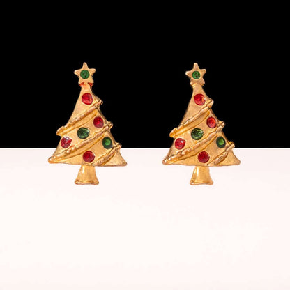 Vintage-Weihnachtsbau-Ohrringe-vergoldet-rot-grüne-Kugeln