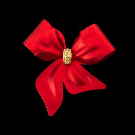 Weihnachtliche-Brosche-große-rote-Schleife-Metall-Strass