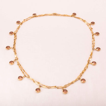Lange-Halskette-vergoldet-beigefarbene-Kristalle-1990er