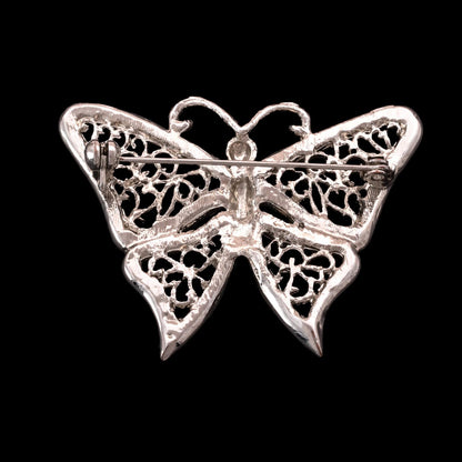 Silberfarbene-durchbrochene-Schmetterling-Brosche-Rückseite