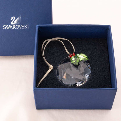 Swarovski-Weihnachtsbaumkugel-Kristall-Stechpalmen-verziert-grün-rot-Blaue-Box