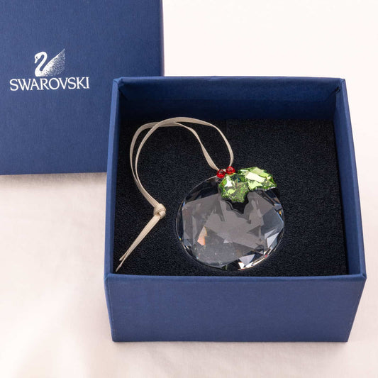 Swarovski-Weihnachtsbaumkugel-Kristall-Stechpalmen-verziert-grün-rot-Blaue-Box