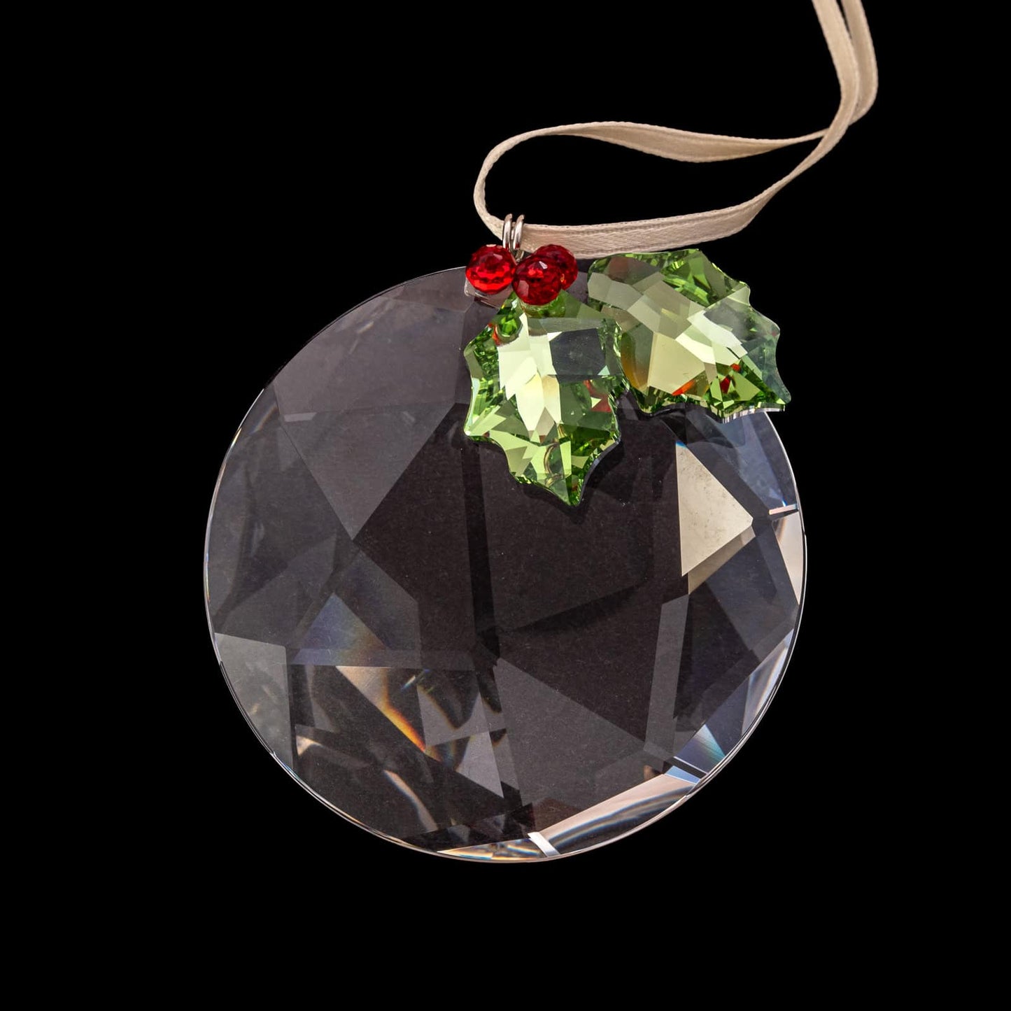 Swarovski-Weihnachtsbaumkugel-Kristall-Stechpalmen-verziert-grün-rot