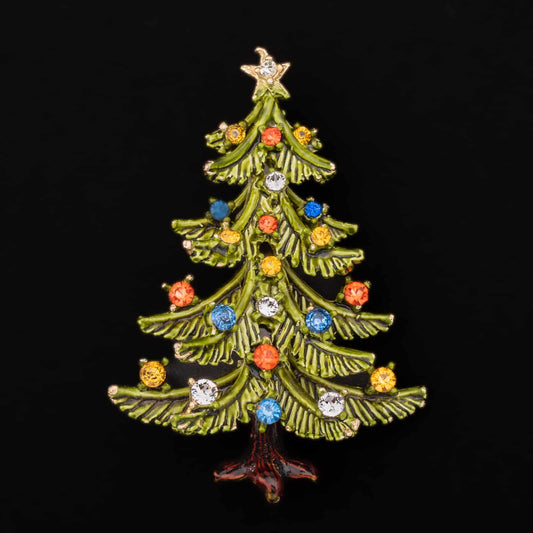 ART-Weihnachtsbaum-Brosche-grün-emailliert-mit-bunten-Strasssteinen