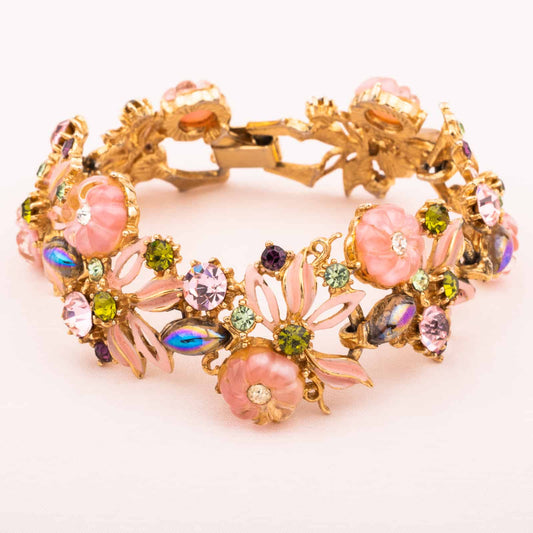 Strass-Armband-Rosa-Glas-Blumen-50s