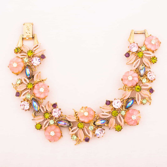 Strass-Armband-Rosa-Glas-Blumen-50s