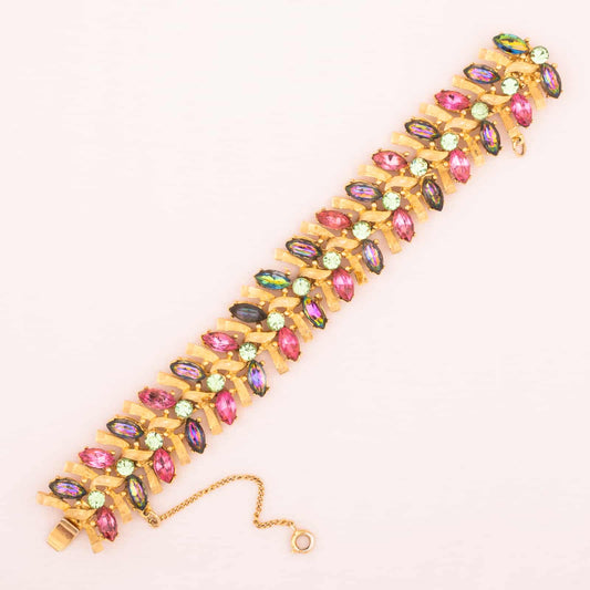 Armband-Strasssteine-Rosa-Grün-Goldfarben