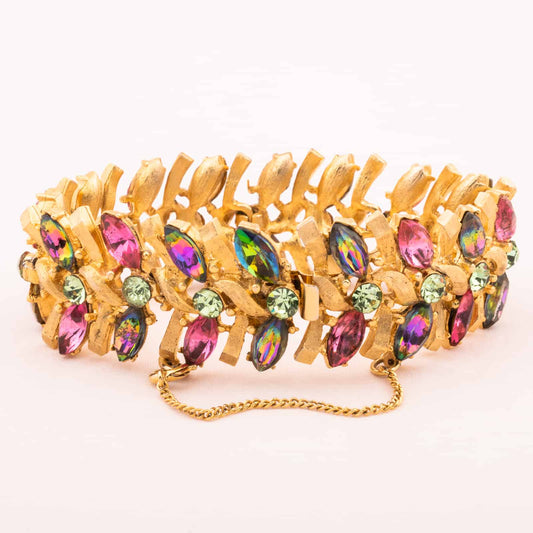 Armband-Strasssteine-Rosa-Grün-Goldfarben