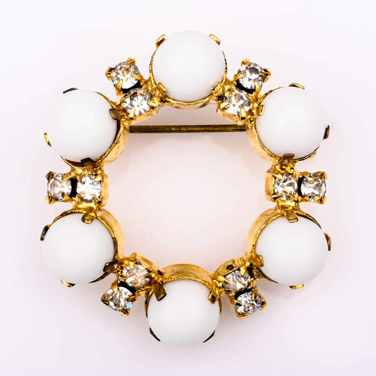 Austria-weiße-Strass-Brosche-60s