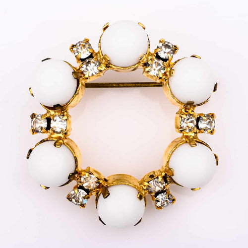 AUSTRIA white rhinestone brooch with frosted glass stones