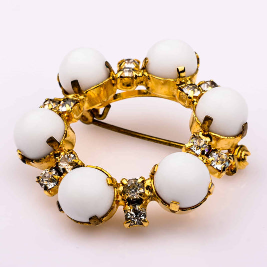 Austria-weiße-Strass-Brosche-60s