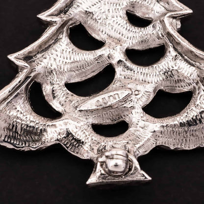 Avon-silberfarbene-Weihnachtsbaum-Brosche-Signatur