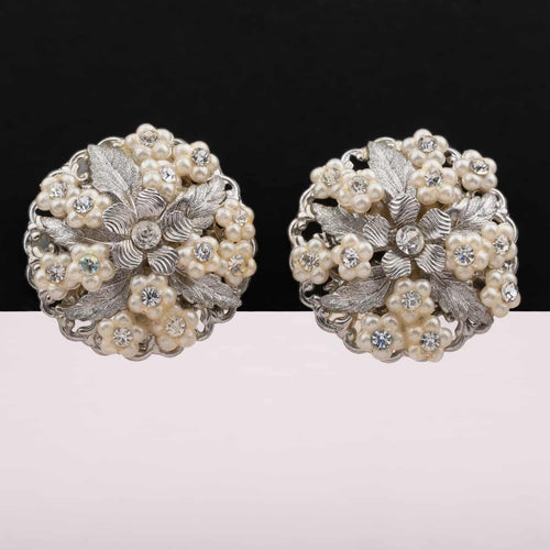 BEAUJEWELS large flower clip earrings with pearls