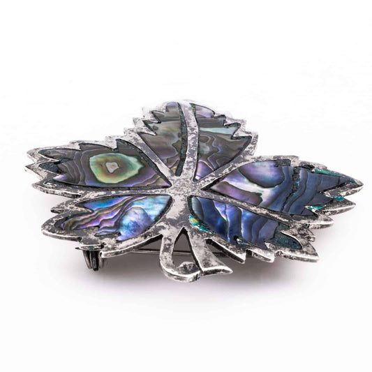 Mexiko-Silber-Brosche-Blatt-Abalonen-Inlay