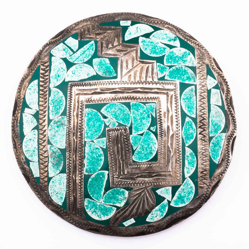 MEXICO silver brooch with turquoise inlays