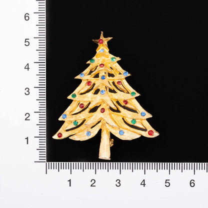 Weihnachtsbaum-Brosche-goldfarben-mit-bunten-Strasssteinen