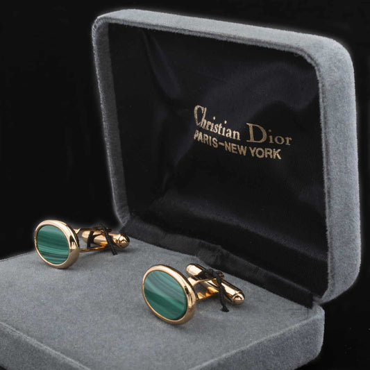 Christian-Dior-vergoldete-Manschettenknöpfe-mit-grünem-Malachit