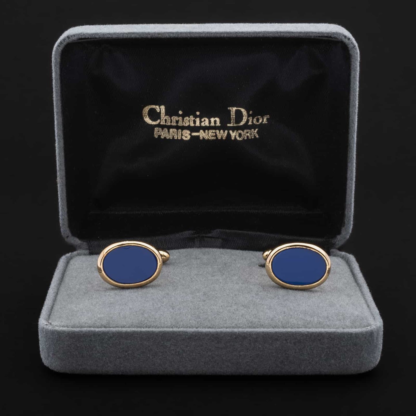 Christian-Dior-vergoldete-Manschettenknöpfe-blaues-Inlay