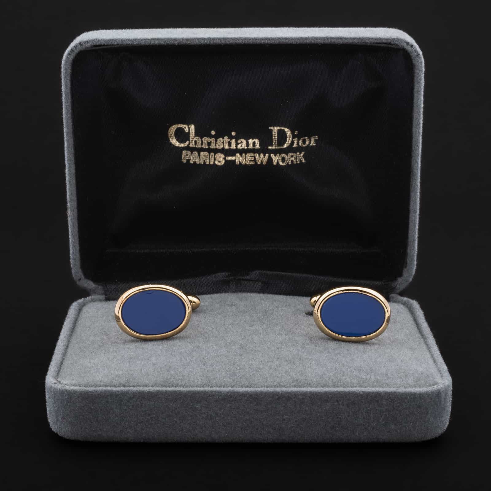Christian-Dior-vergoldete-Manschettenknöpfe-blaues-Inlay