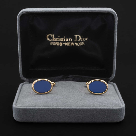 Christian-Dior-vergoldete-Manschettenknöpfe-blaues-Inlay