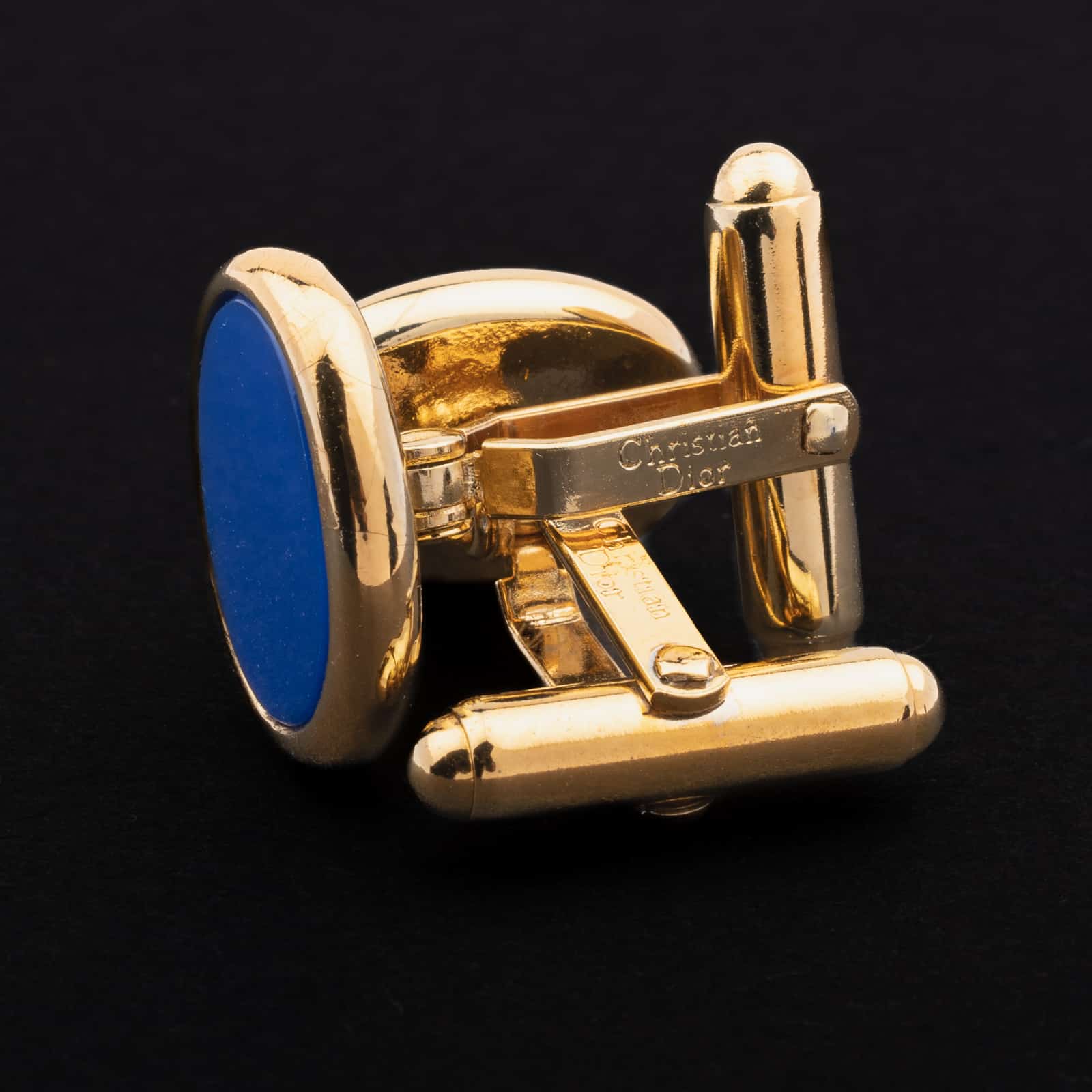 Christian-Dior-vergoldete-Manschettenknöpfe-blaues-Inlay