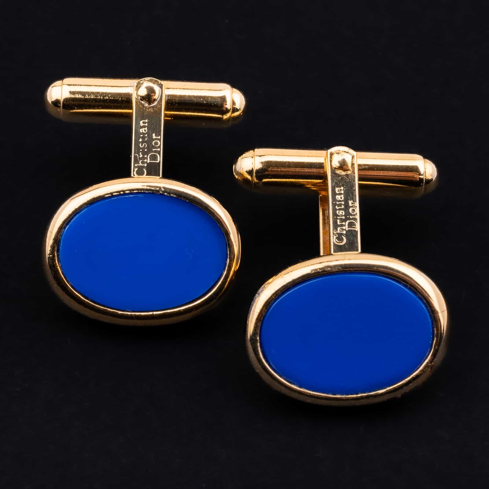 Christian-Dior-vergoldete-Manschettenknöpfe-blaues-Inlay
