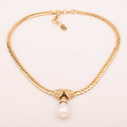 CHRISTIAN DIOR gold plated necklace with pearl drop pendant