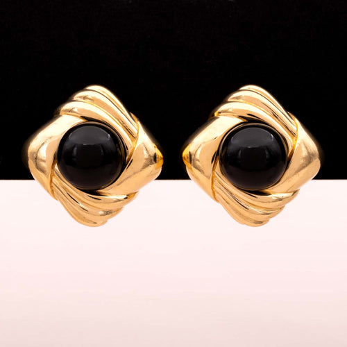CINER gold-plated clip earrings with black cabochon