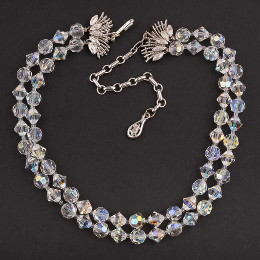 Coro-zweireihige-Kristallperlen-Halskette-50s