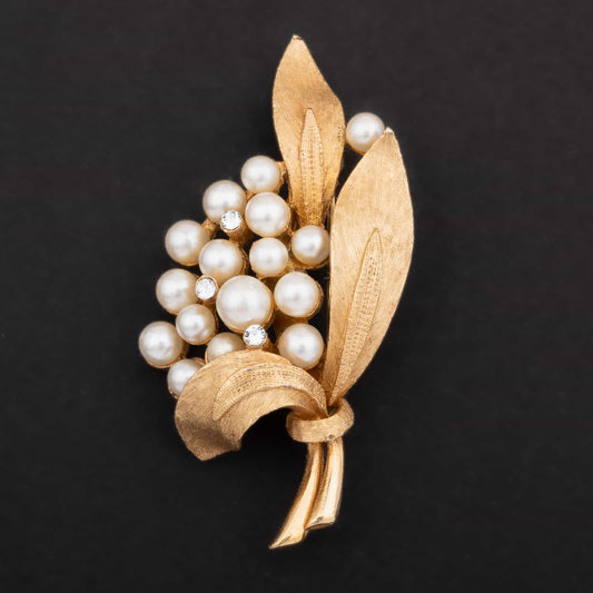 Coro-vergoldete-Brosche-mit-Perlen-und-Strass