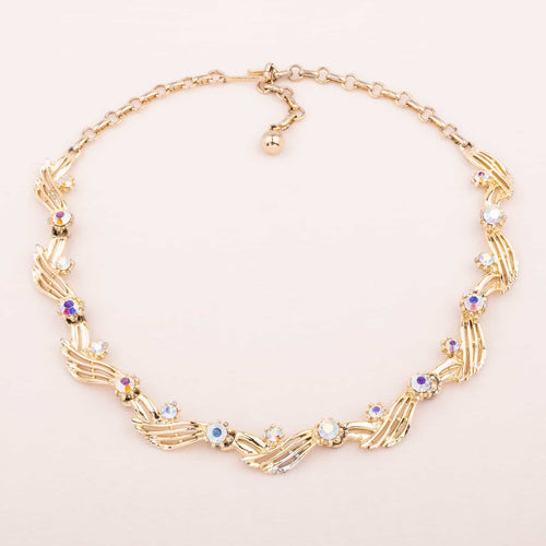 CORO gold colored necklace with iridescent rhinestones