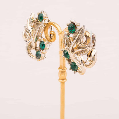 Coro-florale-Ohrclips-mit-grünem-Strass