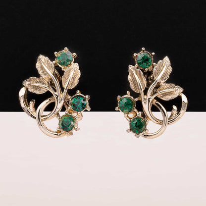 Coro-florale-Ohrclips-mit-grünem-Strass