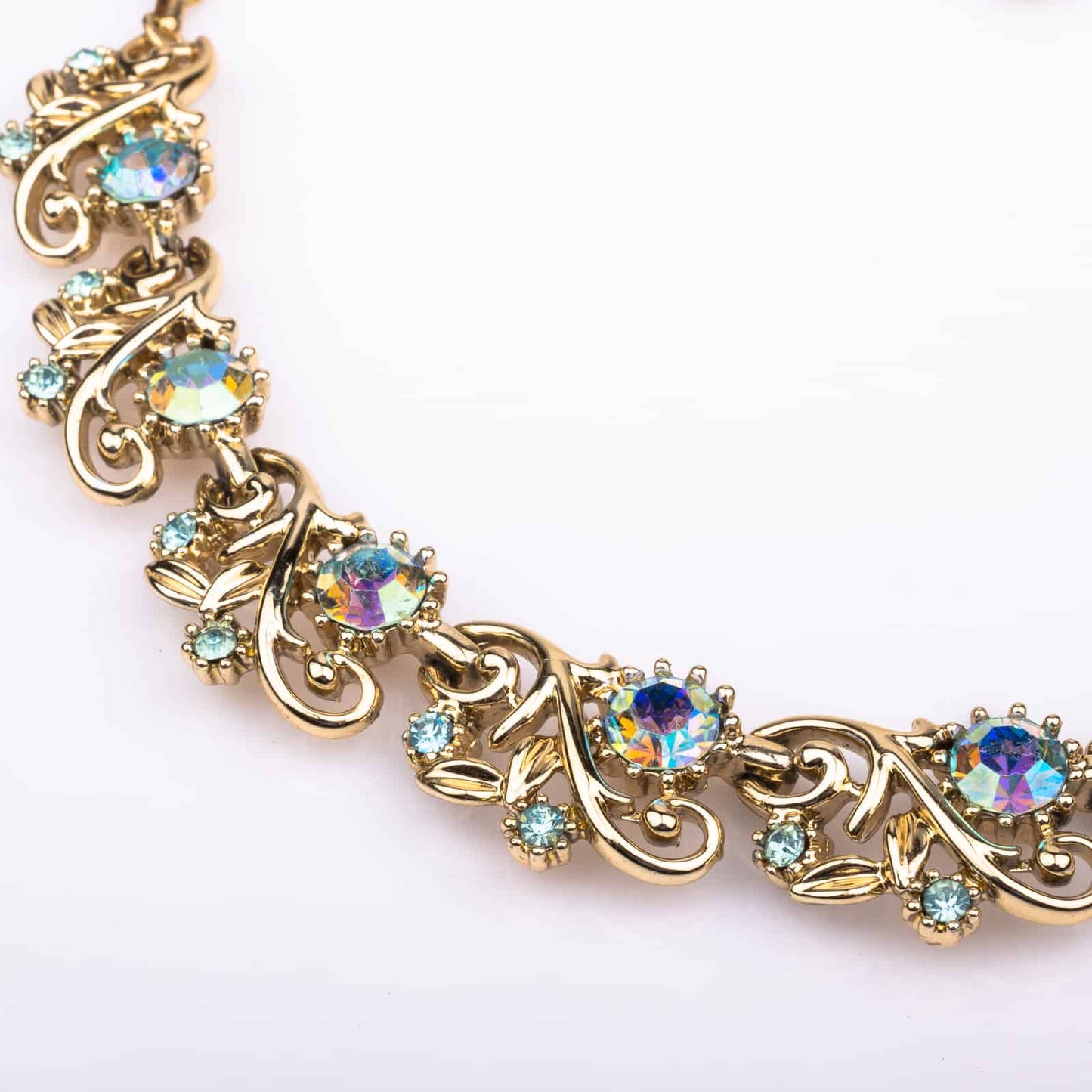 CORO-Halskette-goldfarben-Aqua-Blaue-Strasssteine