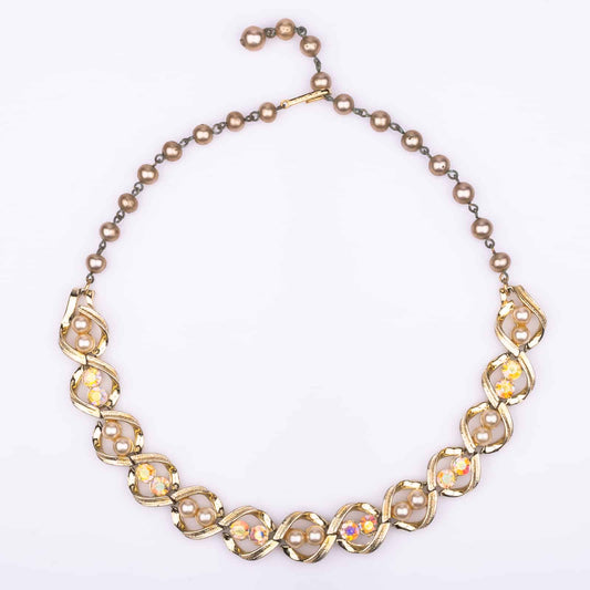 CORO-Halskette-Perlen-Aurora-Borealis-Kristall-50s