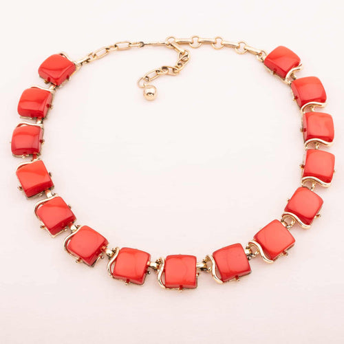 CORO necklace with square red Lucite stones