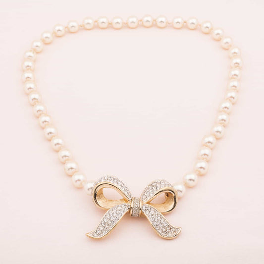 Daniel-Swarovski-Perlenkette-Kristall-Schleife-80s