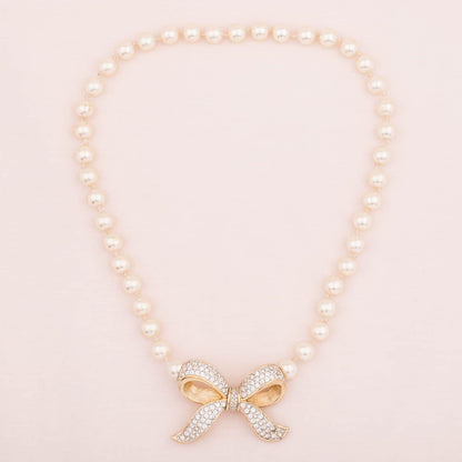 Daniel-Swarovski-Perlenkette-Kristall-Schleife-80s