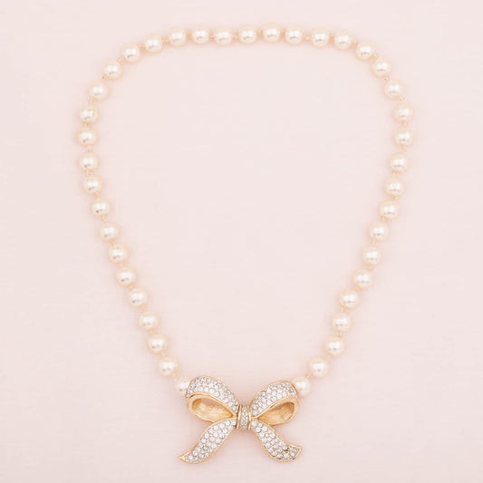 Daniel-Swarovski-Perlenkette-Kristall-Schleife-80s